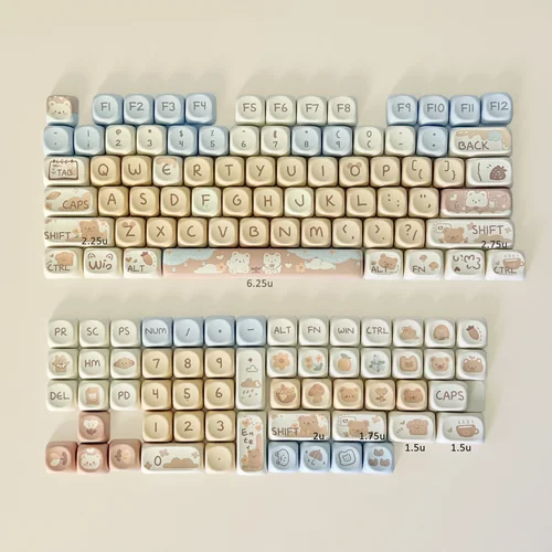 Imagen 2 del producto Teclas bonitas de oso amarillo crema para teclados mecánicos, teclas de perfil MOA PBT, accesorio para teclado de juegos DIY 60 70 80 90 100