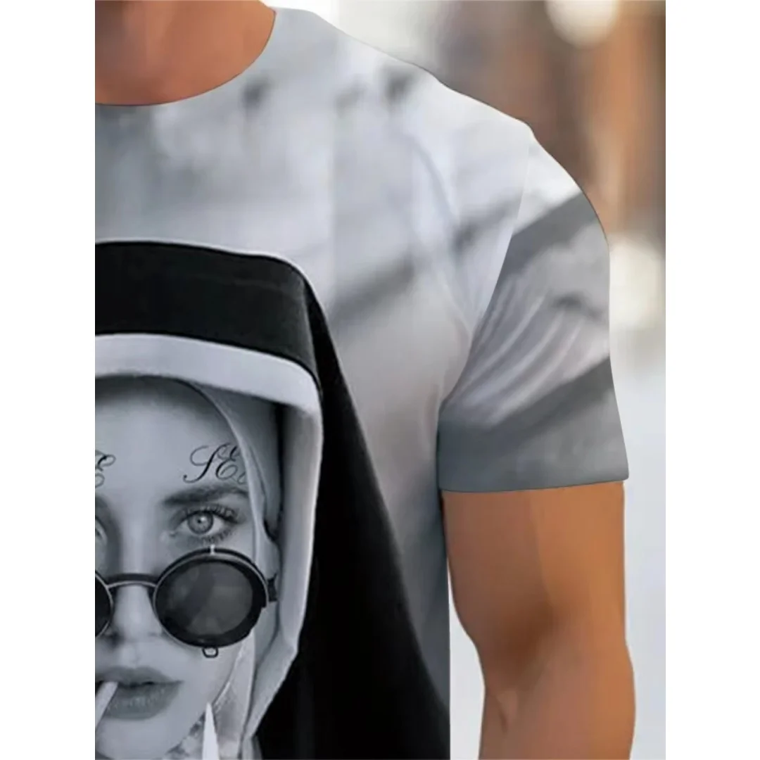 Kaos Sunglasses Rock Nun 3D Printing Musim Panas Olahraga Santai Cepat Kering Kaos Pria Pakaian Anak-anak Tee Y2k Wanita