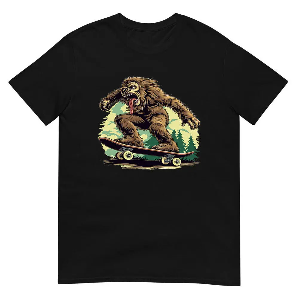 Bigfoot Skateboarding T-Shirt - Funny Sasquatch Unisex Tee, Graphic T-shirts Vintage High Quality 100%Cotton