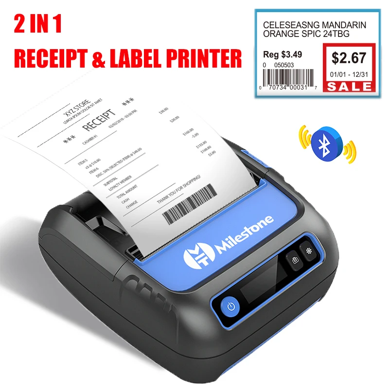 MHT-P80F Bluetooth Receipt Printer Mini Portable Label Printer 80mm Direct Thermal Printer for Label Receipt Barcode Tag