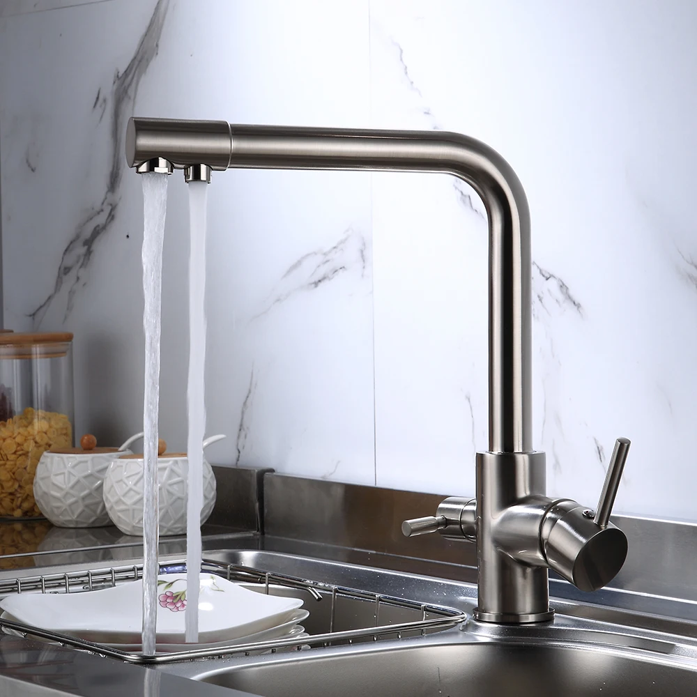 BAKALA Filter Kitchen Faucet Drinking Water Kitchen Tap Deck Mounted Dual Handles 3-Way Hot Cold Water Mixer