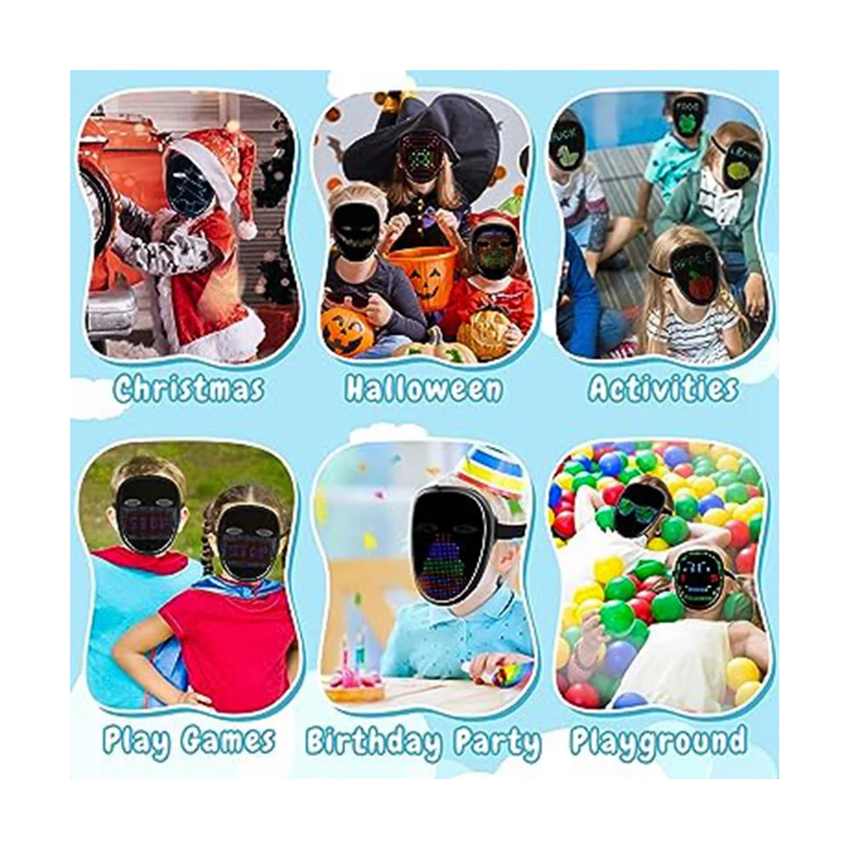 Máscara LED con detección de gestos para niños, máscara facial con luz transformadora para Halloween, fiesta de cumpleaños y fiesta de Mascarada