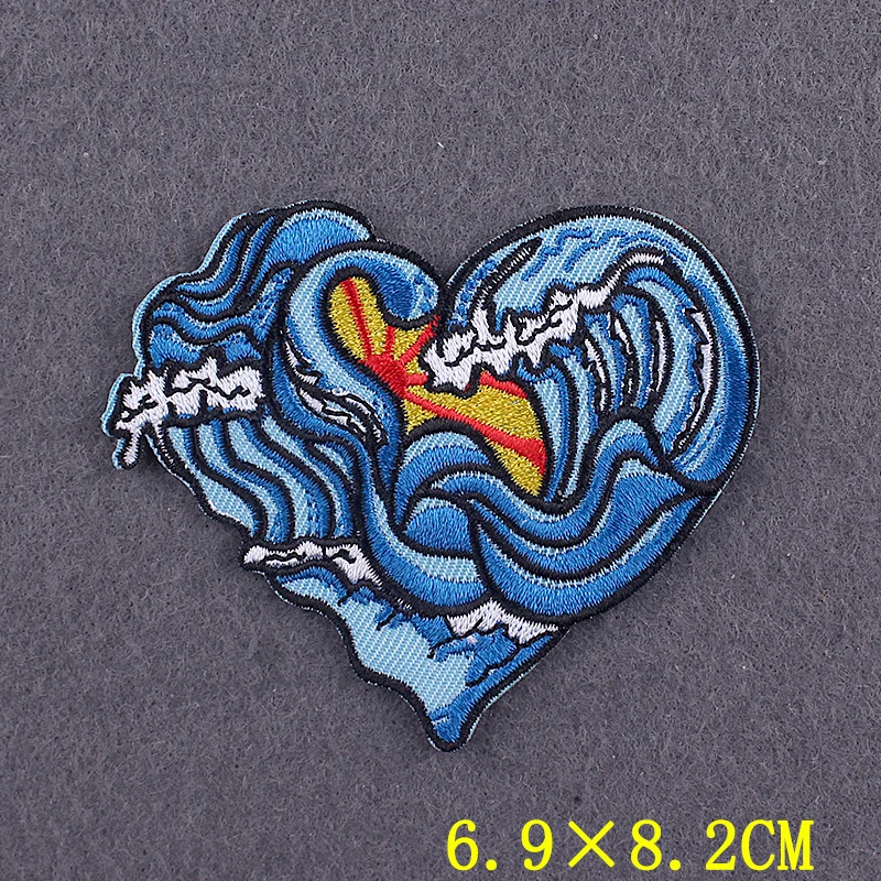 Sea Wave Iron on Embroidered Patches For Clothing Thermo Adhesive Patches On Clothes Stripes DIY Surf Badges On Backpack Decor