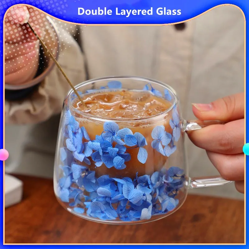 

7 oz True Flower Double Layer Glass Cup Coffee Cup High Borosilicate Glass Cup Mark Water Cup Gift