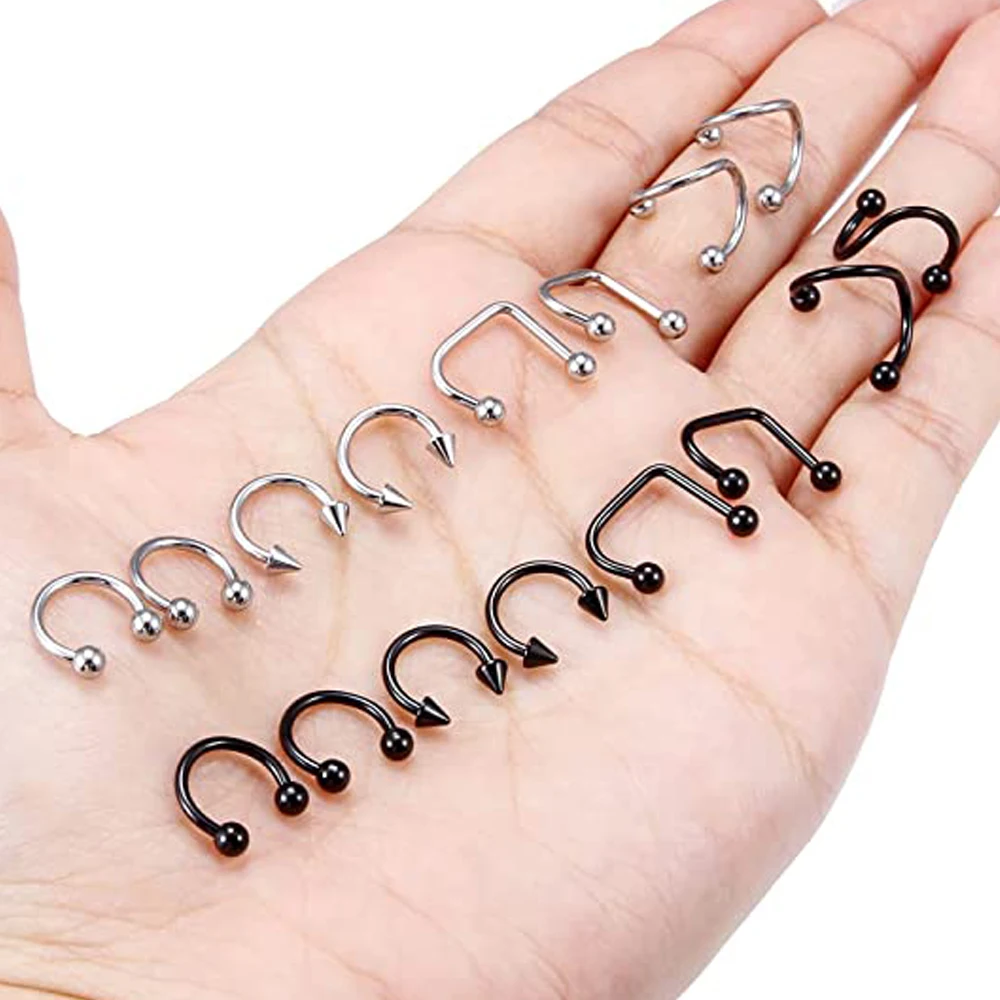 16g Lip Rings Stainless Steel Snake Bite Piercing Jewelry Labret Medusa Spiral Barbell Helix Earrings Horseshoe Septum Cartilage