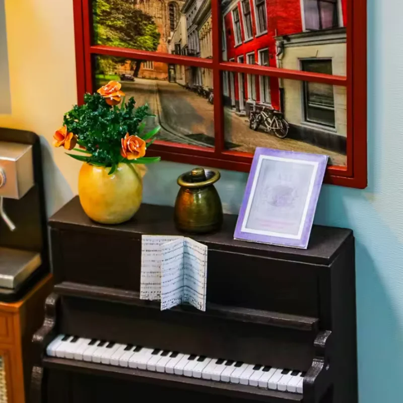 OUZEY Creative Cafe Dollhouse DIY, 3D miniatuur straatbeeld, montagekit cadeau voor tieners