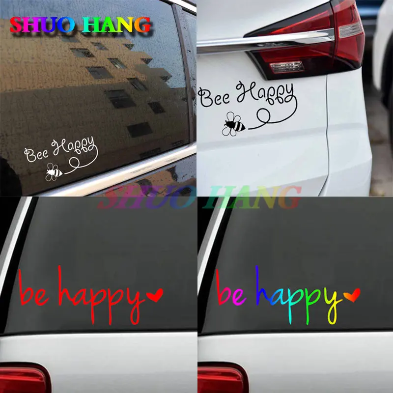 Bee Happy Design Art Be Happy Sticker Decal Notebook Car Laptop Car Decoration Waterproof Vinyl Decal