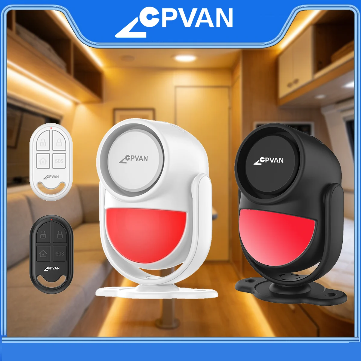 CPVAN RV alarm system wireless 433mhz PIR motion detector with RC and Door Sensor for RV safety protection infrared motion ala