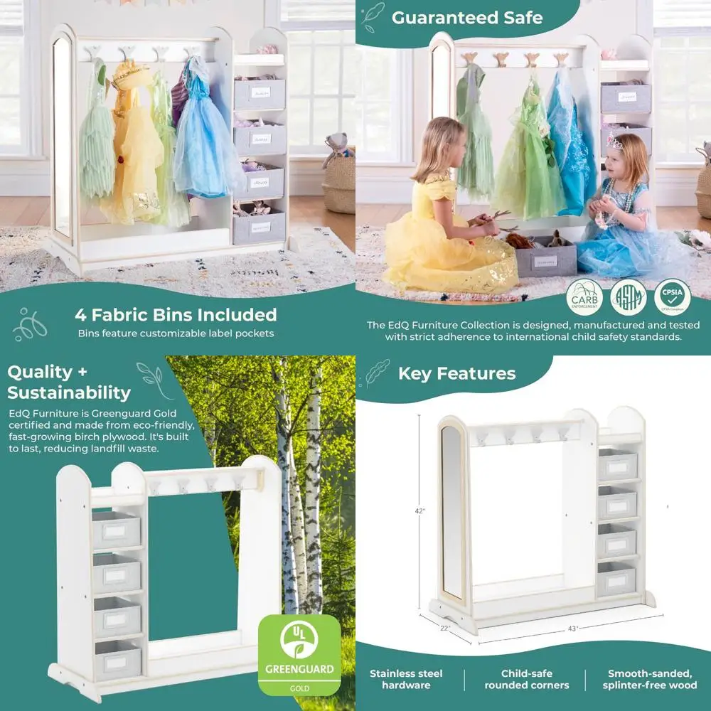 

Белый шкаф для хранения с ящиками, зеркалом и крючками для безопасности: Органайзер для детских костюмов, мебель для игровой комнаты