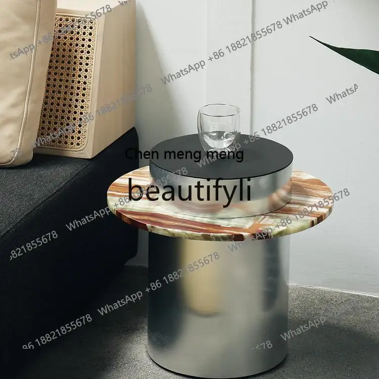 Modern simple round edge few ancient sapphire marble Bauhaus retro sofa edge few home accessoriesH