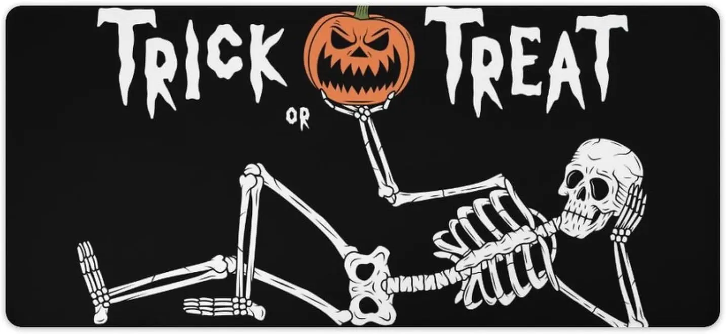 Halloween Trick Or Treat Large Gaming Mouse Pad Skeleton Pumpkin Mouse Pad with Non-Slip Rubber for Office Computer 36 X 16 Inch