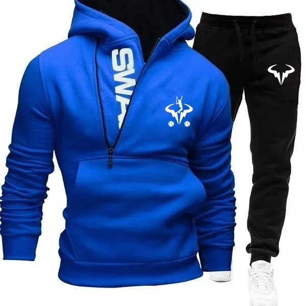 Suit New Rafael Nadal Logo Print Custom Made Cotton Warm Men Zip Pullover Hoodie+Pants Pocket Casual Pocket Man Sportswear Set