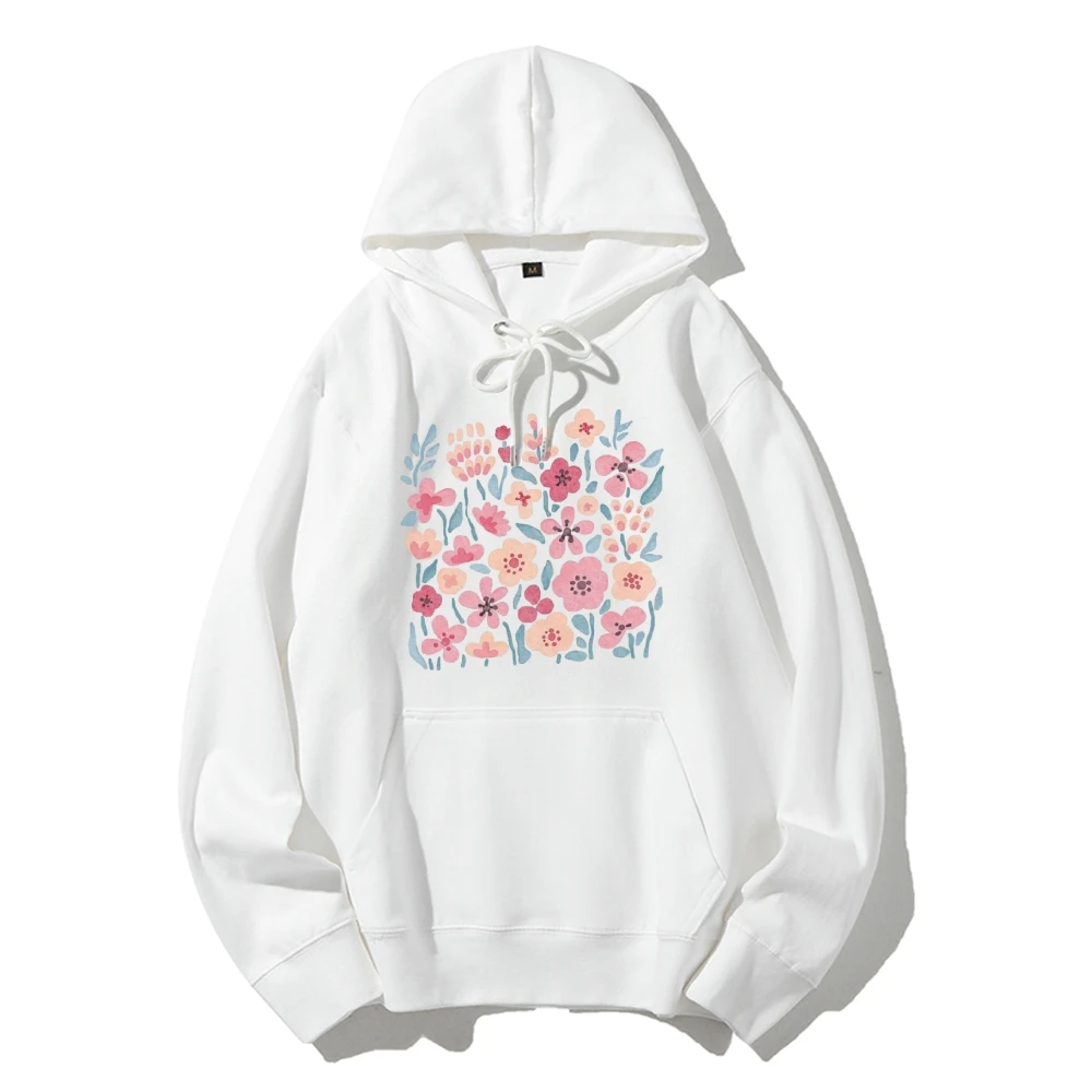 

Early Autumn Thin Women's Flower Print Hooded Sweatshirt Long Sleeve Pullover Casual Design Fashion Top 2024