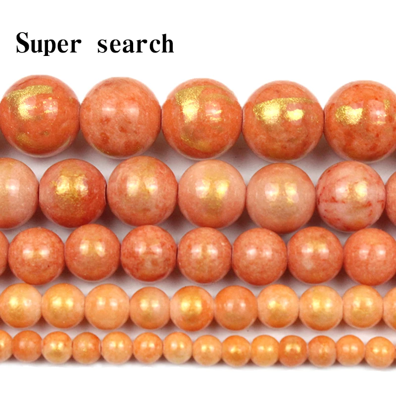 4/6/8/10/12mm Natural Sprinkle Gold Orange Jades Chalcedony Stone Beads Round Loose Beads for Jewelry Making Bracelets