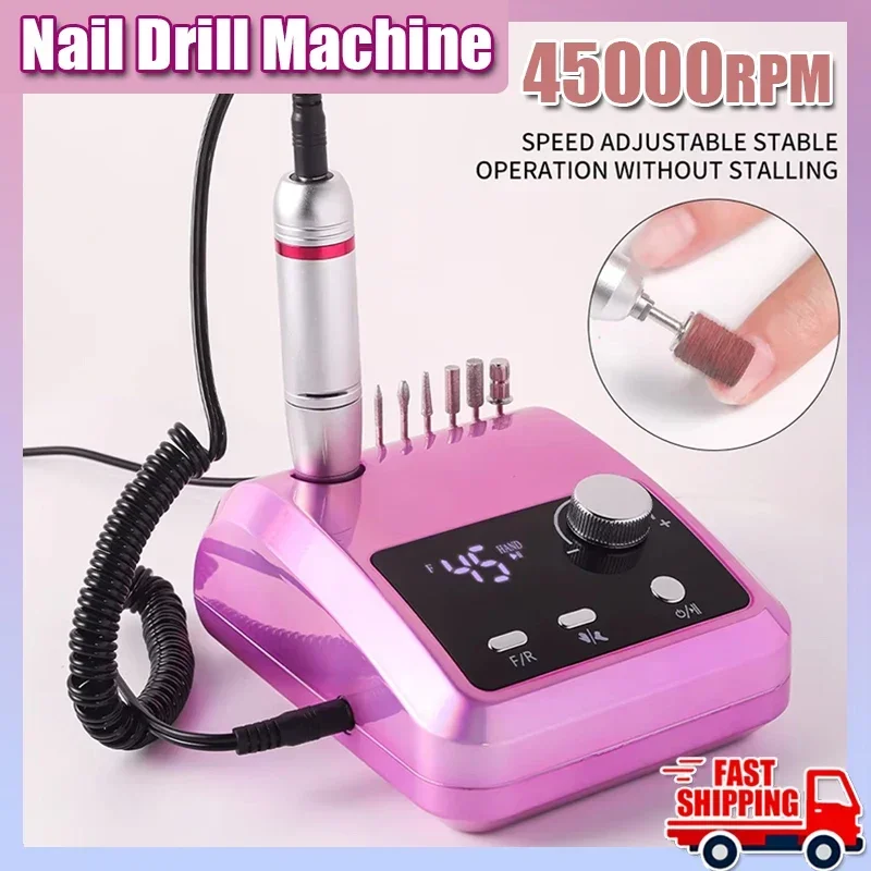 

45000RPM Nail Drill Machine Professional Nail Lathe with Large LCD Screen 30W Smart Electric Manicure Polisher Nail Art Toools