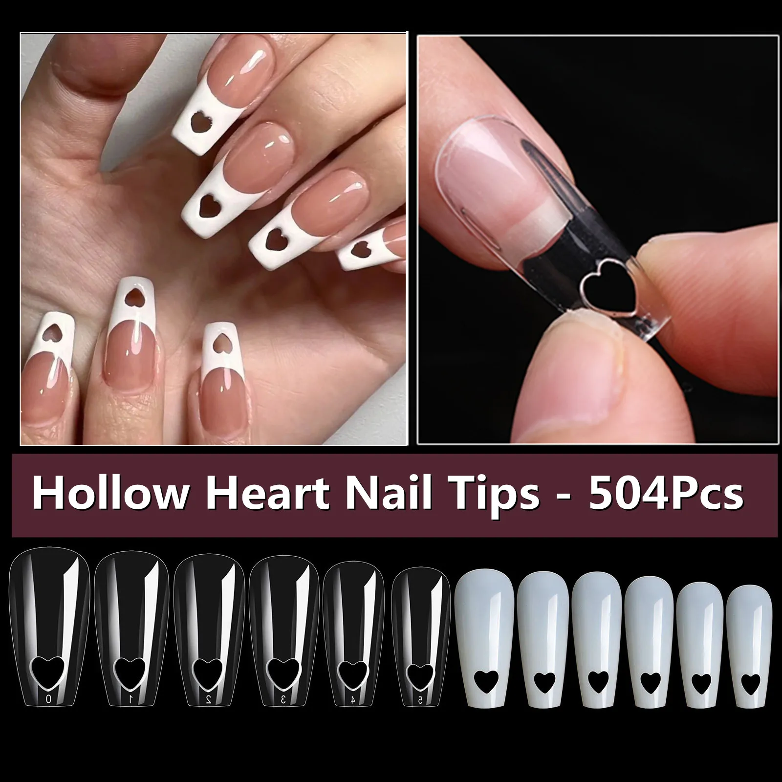 

Makartt 504Pcs Extension False Nail Tips Hollow Heart Transparent Full Cover Clear Fake Nails For DIY Salon Manicure Nail Art