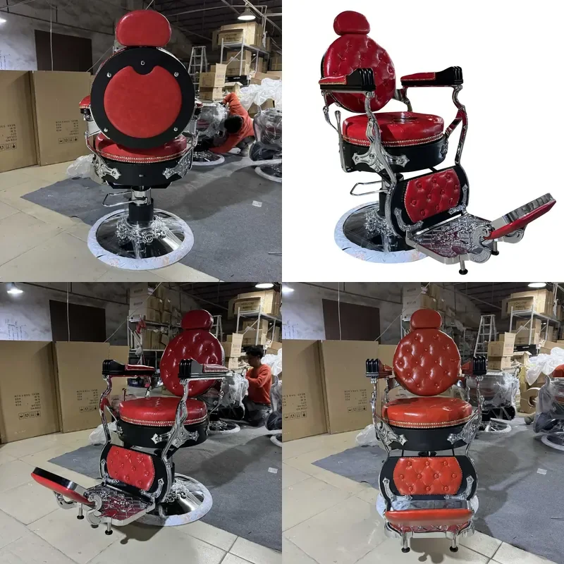Vintage European Barber Chair Reclining Hydraulic Salon Seat for Hair Cutting Styling Shop Furniture