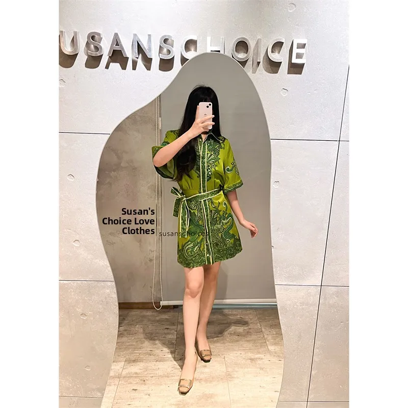 

Susan Australian Faion Retro een Linen Print irt Dr Women's Sweet Sle ort Sve Dr Autumn Season China Made