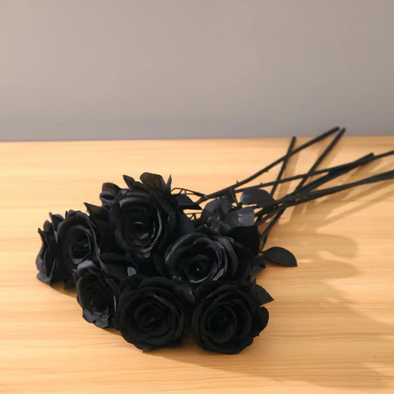 5pcs Silk Black Rose Artificial Flower Head Bouquet Home Living Room Weeding Chritmas Decoration New Year Decoration Home Decor