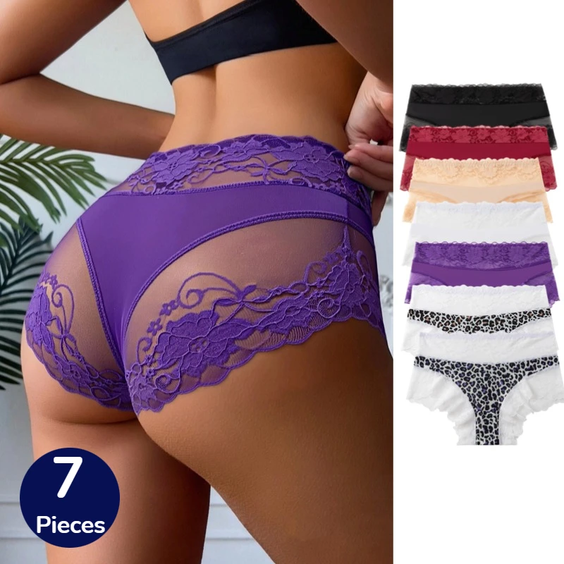 

TrowBridge, 7 шт./компл., женские трусики с цветочным кружевом, модные сексуальные трусики с леопардовым принтом, женские трусы, дышащие, удобные, горячая распродажа