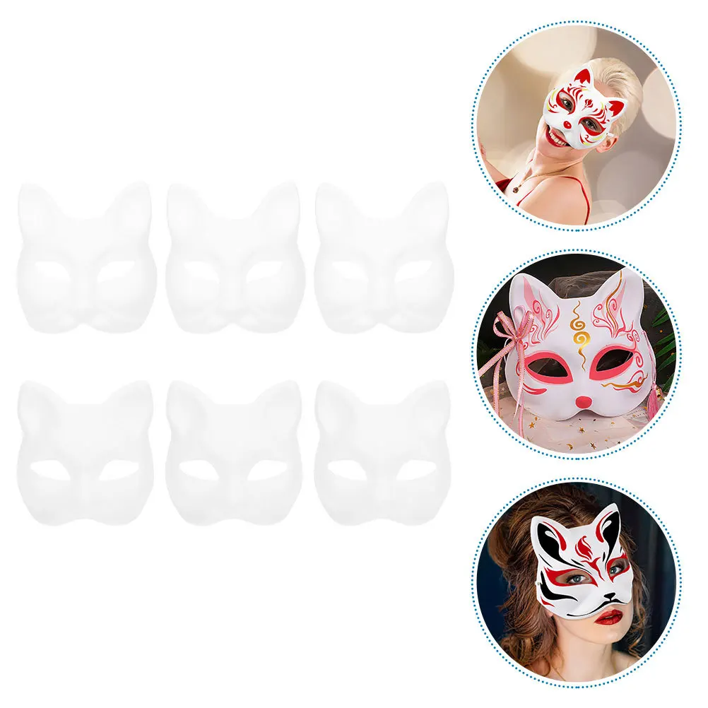 

6pcs DIY Hand Painted Mask Animal Blank Masks Masquerade Party Costume Cosplay Accessory Unpainted Fox Cat Face Art Craft