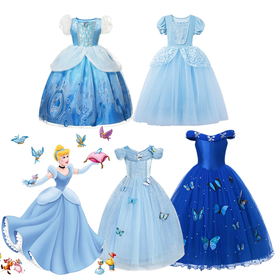 Cinderella Cosplay Costume Kids Clothes For Girls Dress Baby Girl Ball Gown Princess Dresses For Birthday Party Crown Gloves