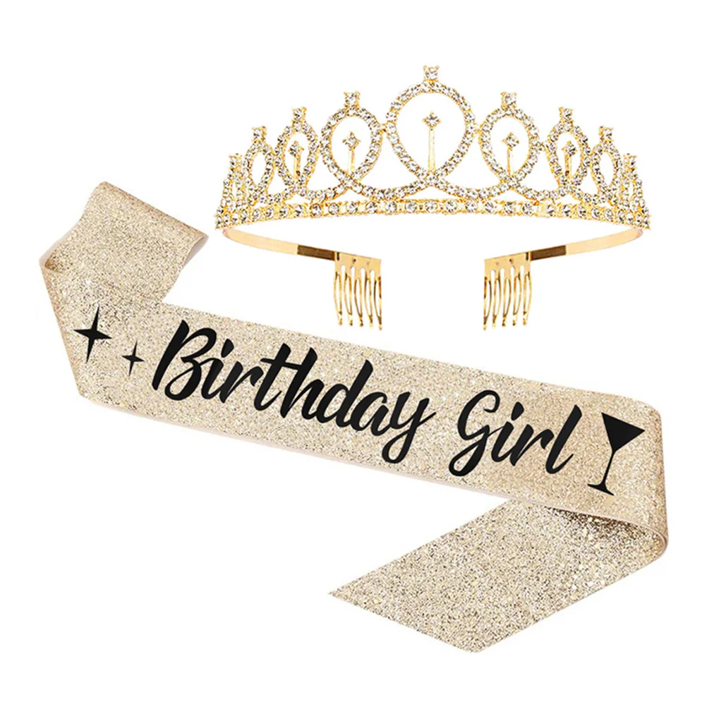 

1 set Birthday Headband Set Crown Belt Decorations Princess Party Supplies Women Girls Celebrations Favors Shining Star