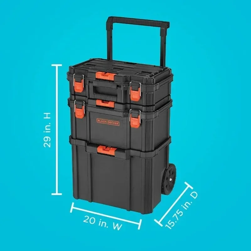 by BLACK+DECKER BLACK+DECKER BDST60500APB Stackable Storage System - 3 Piece Set (Small, Deep Toolbox, and Rolling Tote)