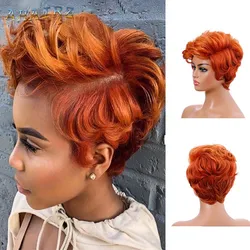 Synthetic Curly Ombre Orange Mixed Tangerine Wig for Women Short Wave Wigs Halloween Punk Costume Party Wig Gifts