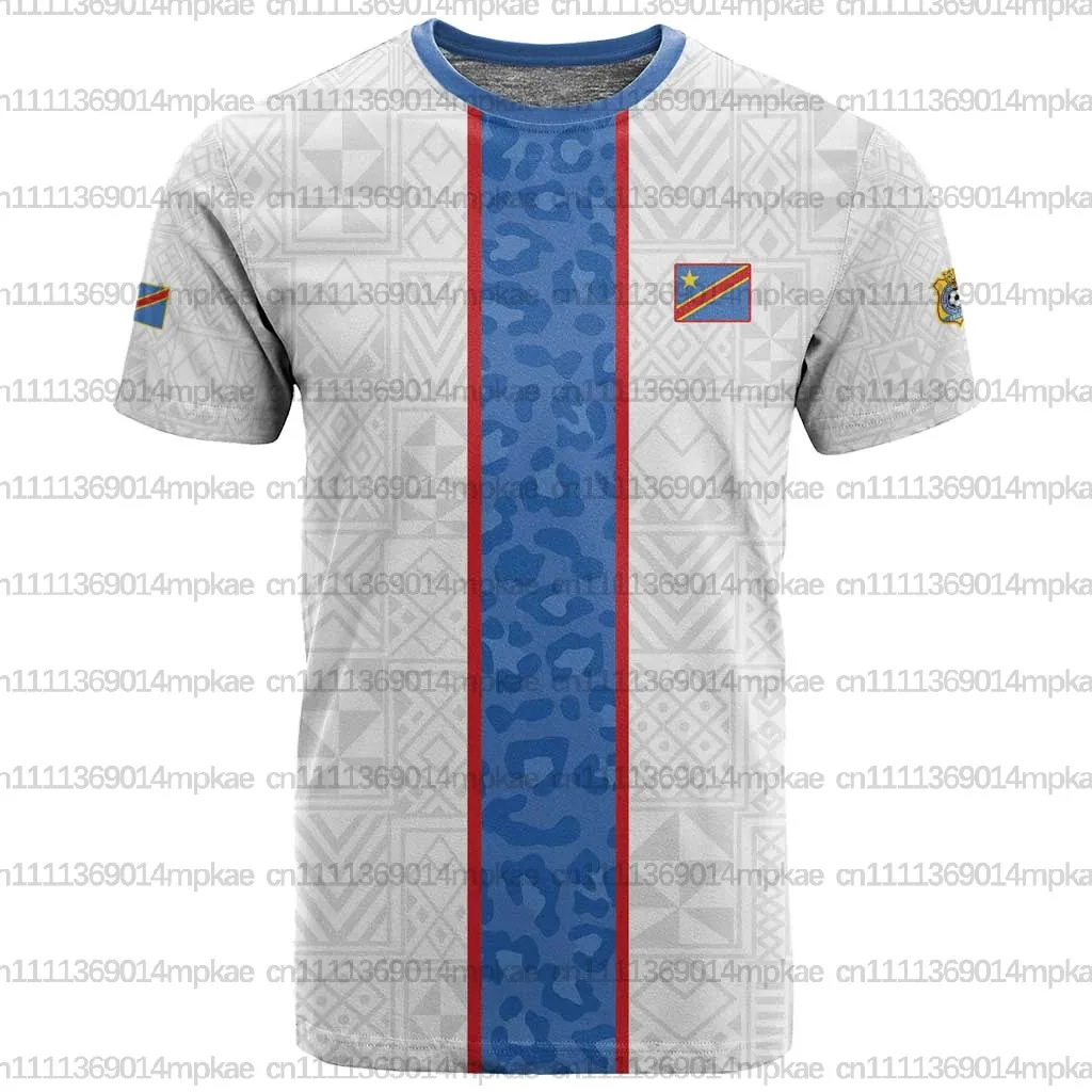 Democratic Republic of Congo Men's Crew Neck Short Sleeve Casual Loose Printed T-Shirt Football Simple Everyday Versatile Top