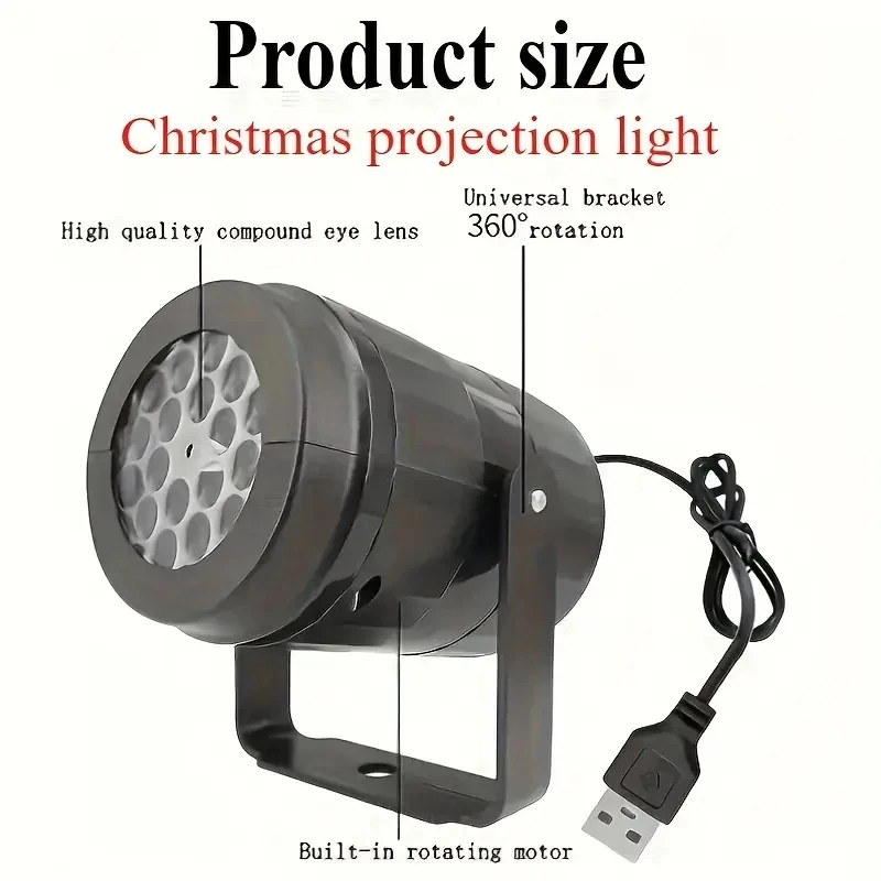 1PC Christmas Projection Lamp - Rotating festive decoration with cartoon patterns, USB-powered indoor party decoration, suitable