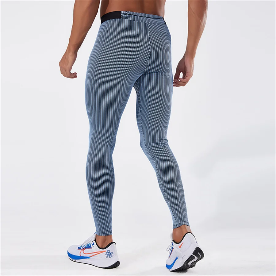 

2026 New Men's Compression Tights Striped Elastic Running Sports Pants Leggings Sexy Men Fitness Gym Training Pants Quick-dry