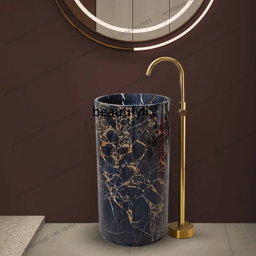 XX59Natural marble integrated floor-to-ceiling column basin circular art wash basin hotel column-type wash basin