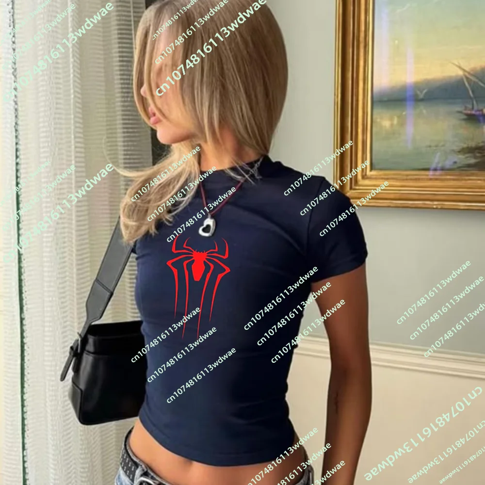 Sommer Y2K Baby Tee Roter Spinnen-Held Crop Top Y2K Grunge Superhelden Slim Fit T-Shirt Damen Vintage Mode Lässiges Mädchen Crop Top – Detail 3