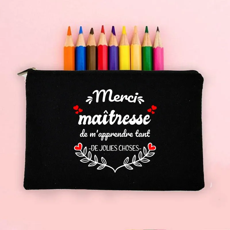 

Teacher Gifts Thanks Teacher French Print Travel Wash Pouch Storage Bags Pencil Case Large Purses School Stationery Supplies gg