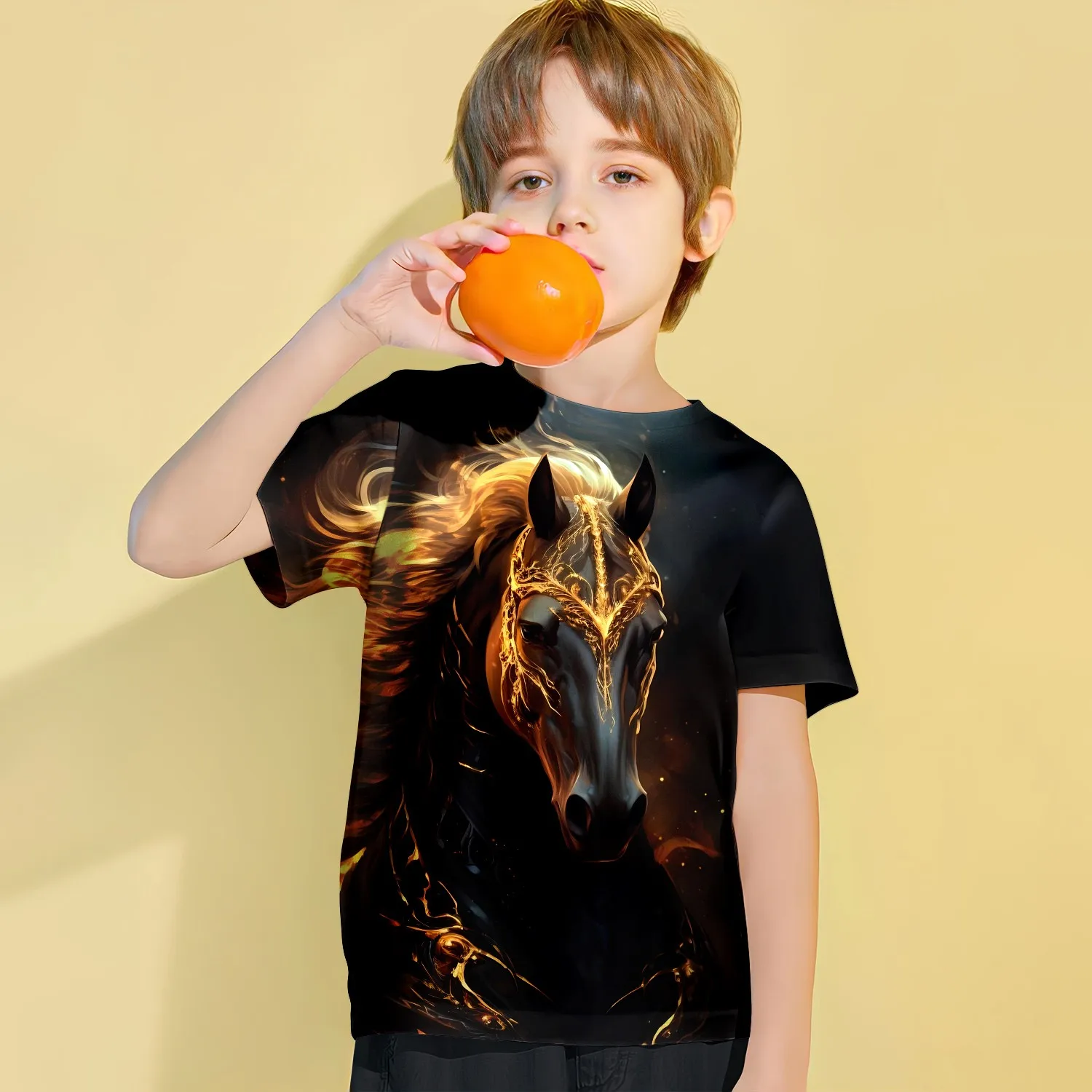 

Cool Horse Graphic Children's Clothing Boys Tshirt Summer Short Sleeve Casual Stylish Outdoor Kids Girls Clothes Polyester Tops