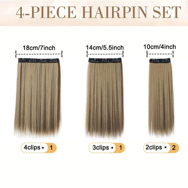 WIGSIN 14Inch Synthetic 4pcs/set Short Straight Clip-In Hair Extensions Black Blonde Hairpiece Easy to Wear for Women