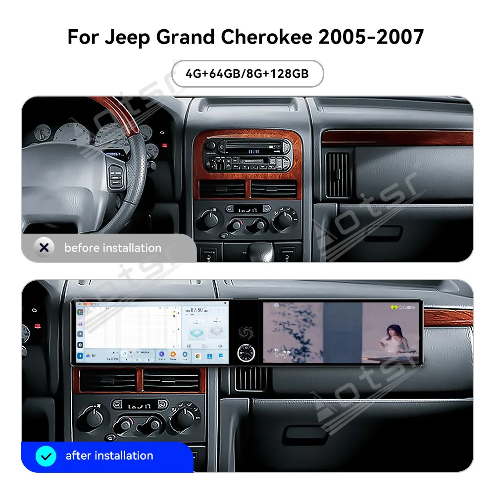 

Для Jeep Grand Cherokee 2005-2007: 12.3-дюймовый автомобильный мультимедийный видеоплеер на Android 13 с GPS-навигацией, Carplay и DSP