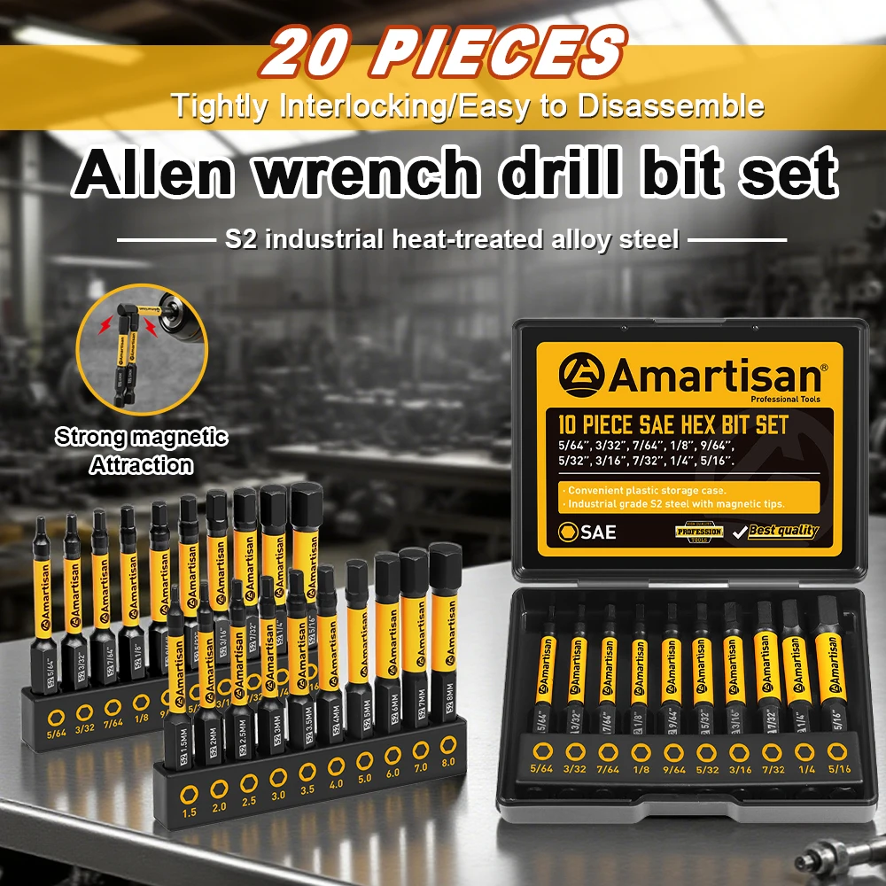 

Hex Drill Bits 20-Piece Set High-Strength Magnetic Bits Pneumatic Bit Sockets Wrench Drill Bits for Electric Drill Screwdriver