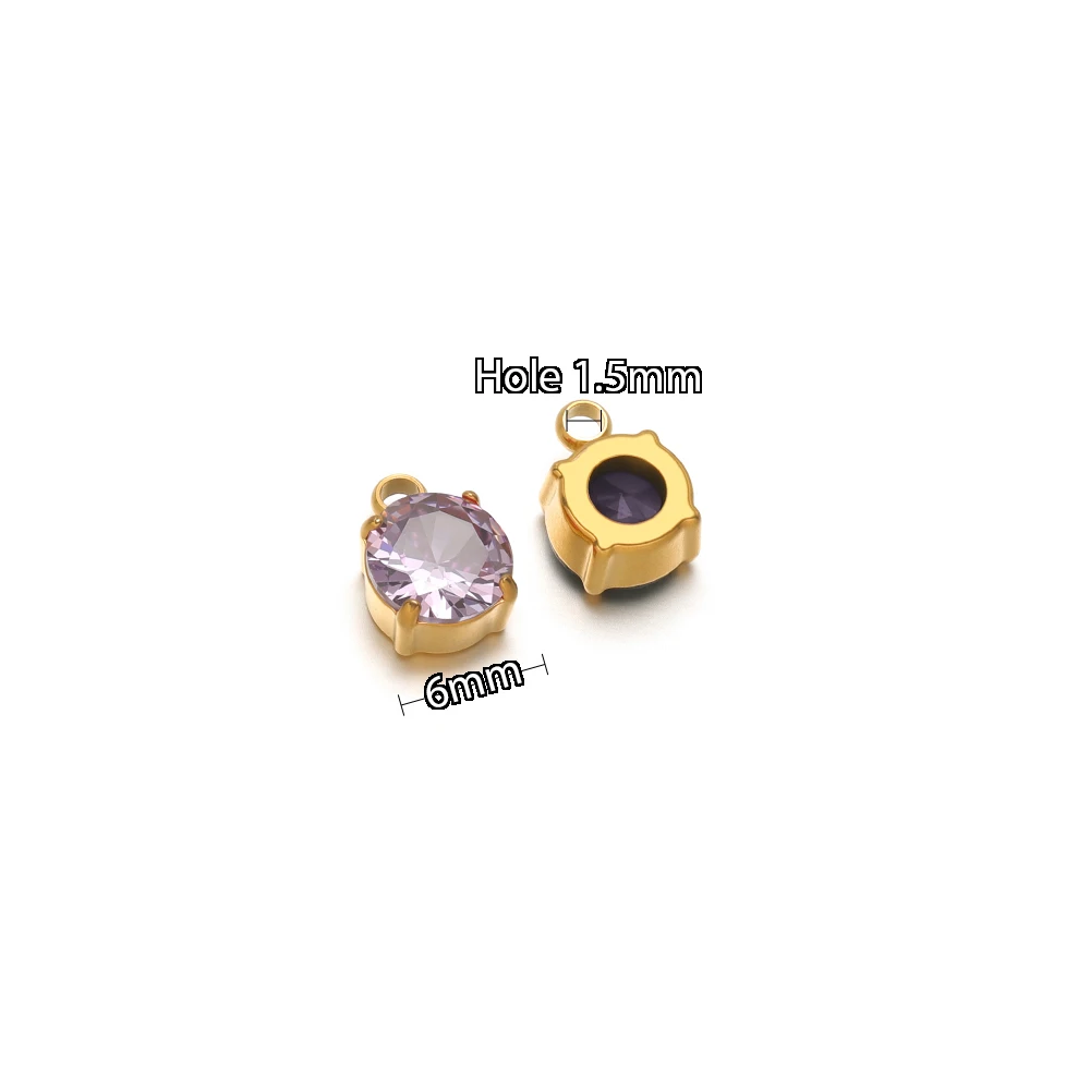 5 Stück Edelstahl 12-Monats-Geburtsstein 6mm Zirkon-Anhänger für DIY-Halsketten, Armbänder, Ohrringe, Schmuckherstellung, Zubehör – Detail 3