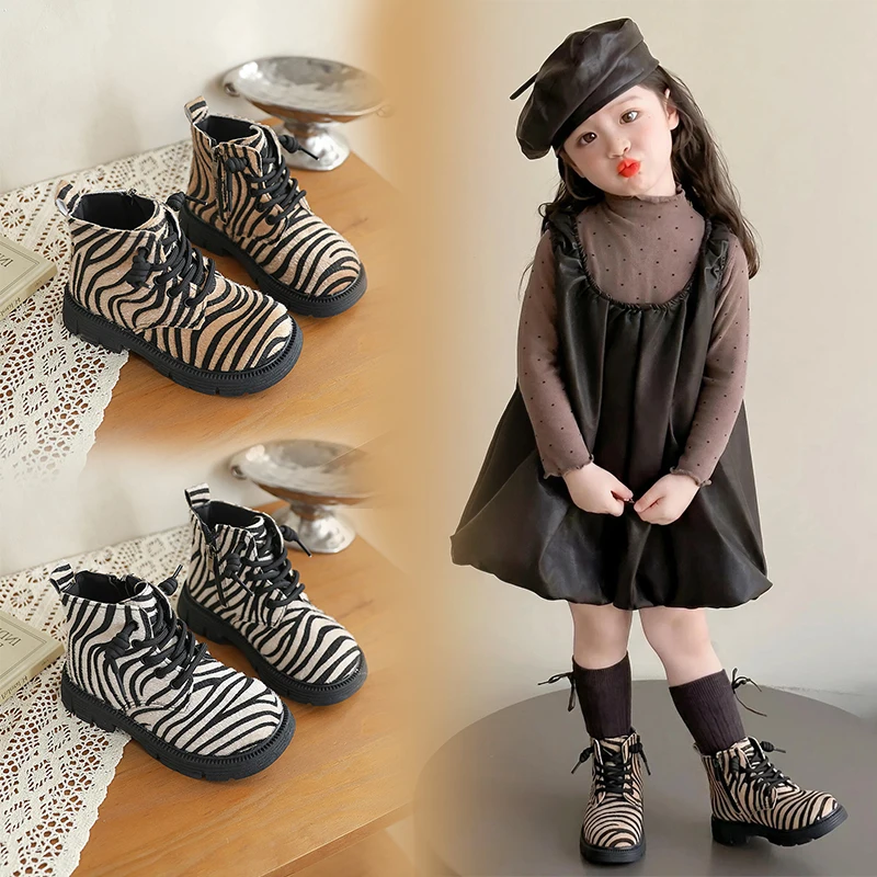 

Mumoresip Retro Kids Ankle Boots Lace-up Patchwork Girls Fashion Leather Boots Thick Bottom Side Zipper Children Causal Boots