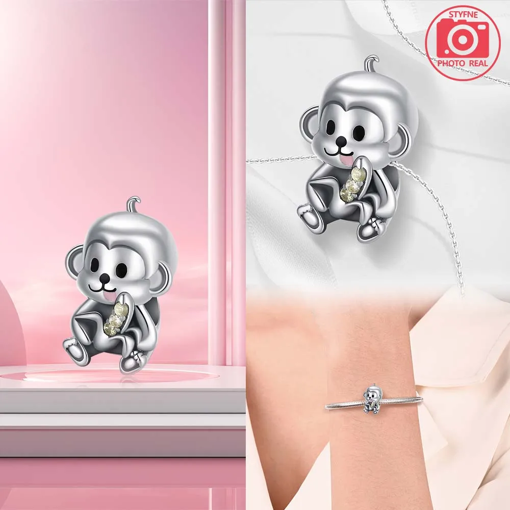 Silver Colour Monkey Beads Fit Pandora Charms Silver Colour Original Bracelet for Jewelry Making