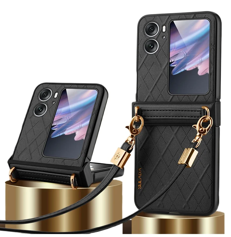 

Premium Protective Genuine Leather Flip Case with Lanyard for OPPO Find N3 Flip & Find N2 Flip Anti Drop Fashionable Minimalist