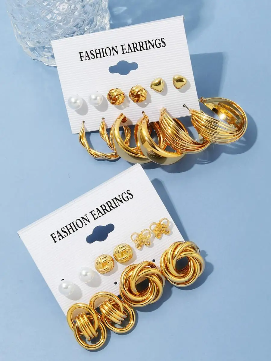 

11 Pairs Fashion Earrings Set With Faux Pearl And Heart Decor For Women