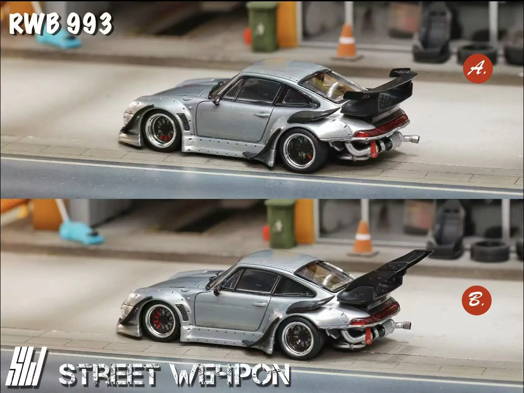 ** Pre 주문 ** SW 1:64 RWB 993 RAW High /Low Wing Diecast Model Car