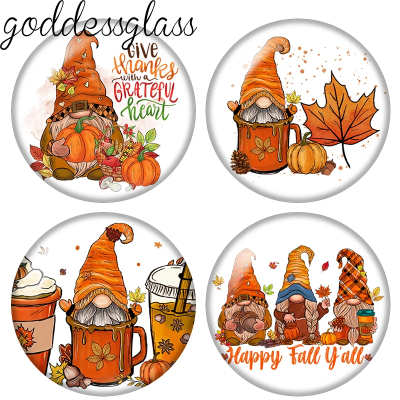 Happy Fall Y'all Autumn Cozy Vibe pumpkin Gnome 10pcs 12mm/20mm/25mm Round photo demo glass cabochon flat back Making findings