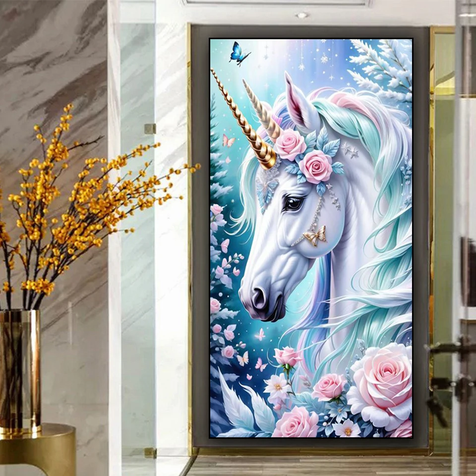 White Unicorn diamond painting New rhinestones Jewelry cross stitch Full Square Round diamond art Horse halloween Gift home deco