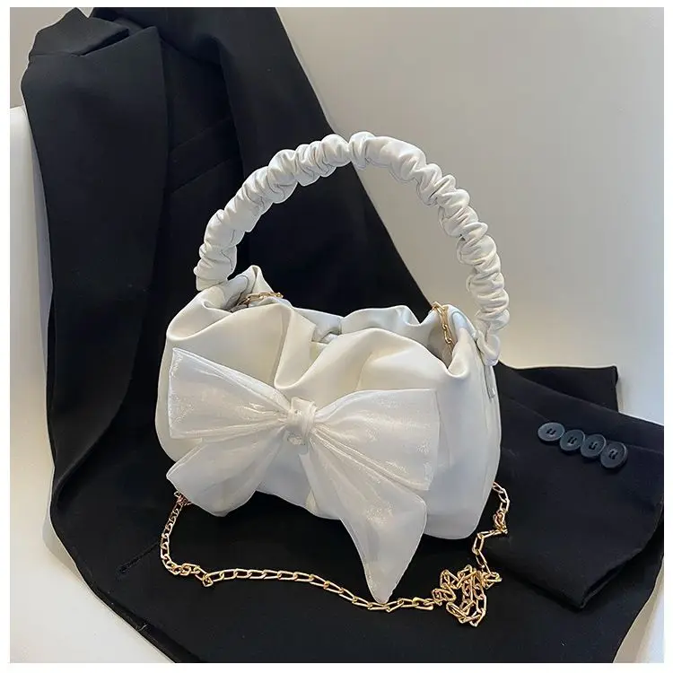Bow Decoration Small Bag Fashionable Sweet Cute Pleated Simple Temperament Crossbody Small Bag Casual