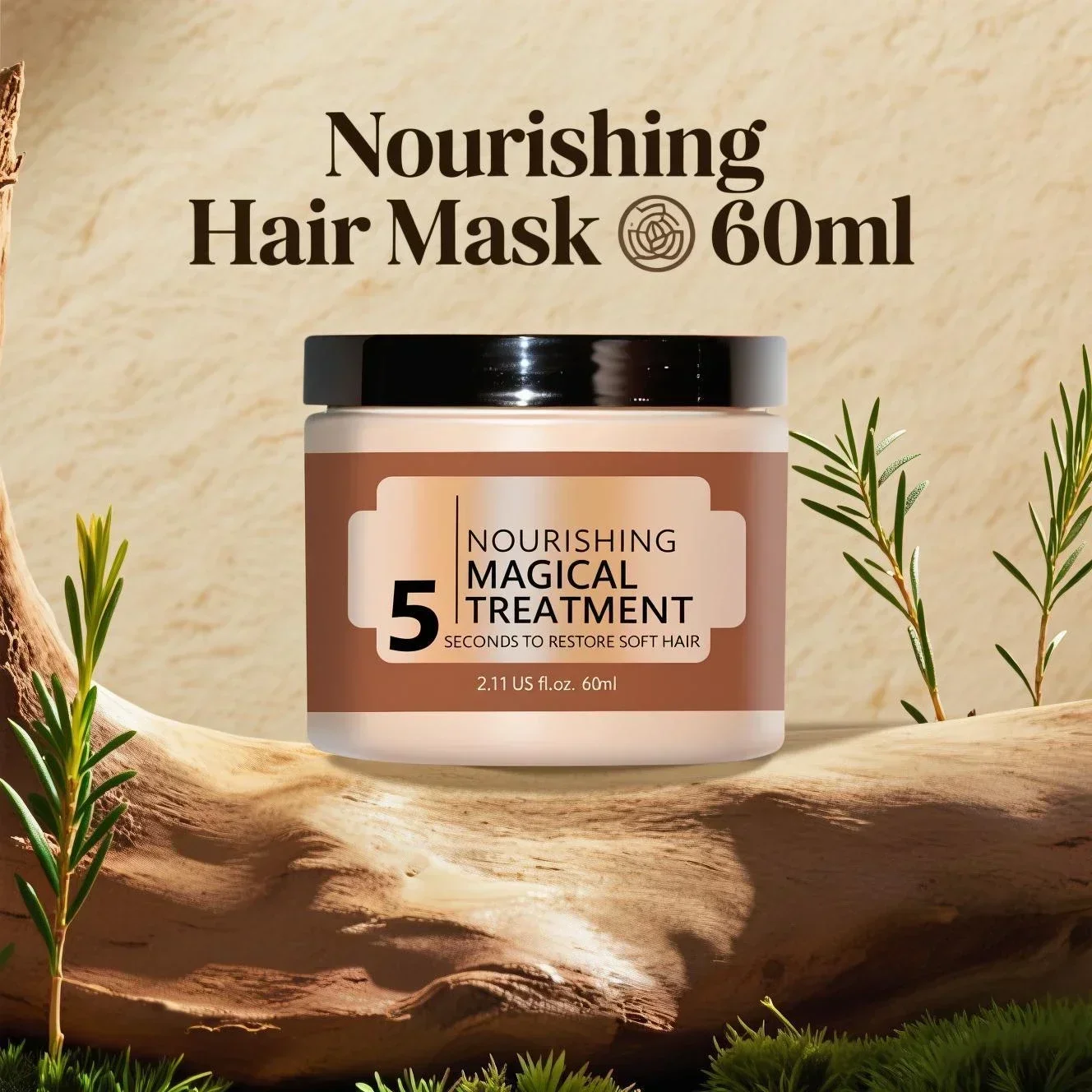 

Nourishing Magic Hair Treatment 60ml - Instant Repair for Dry Frizzy Hair, Deep Conditioning Mask with Coconut Oil & Protein