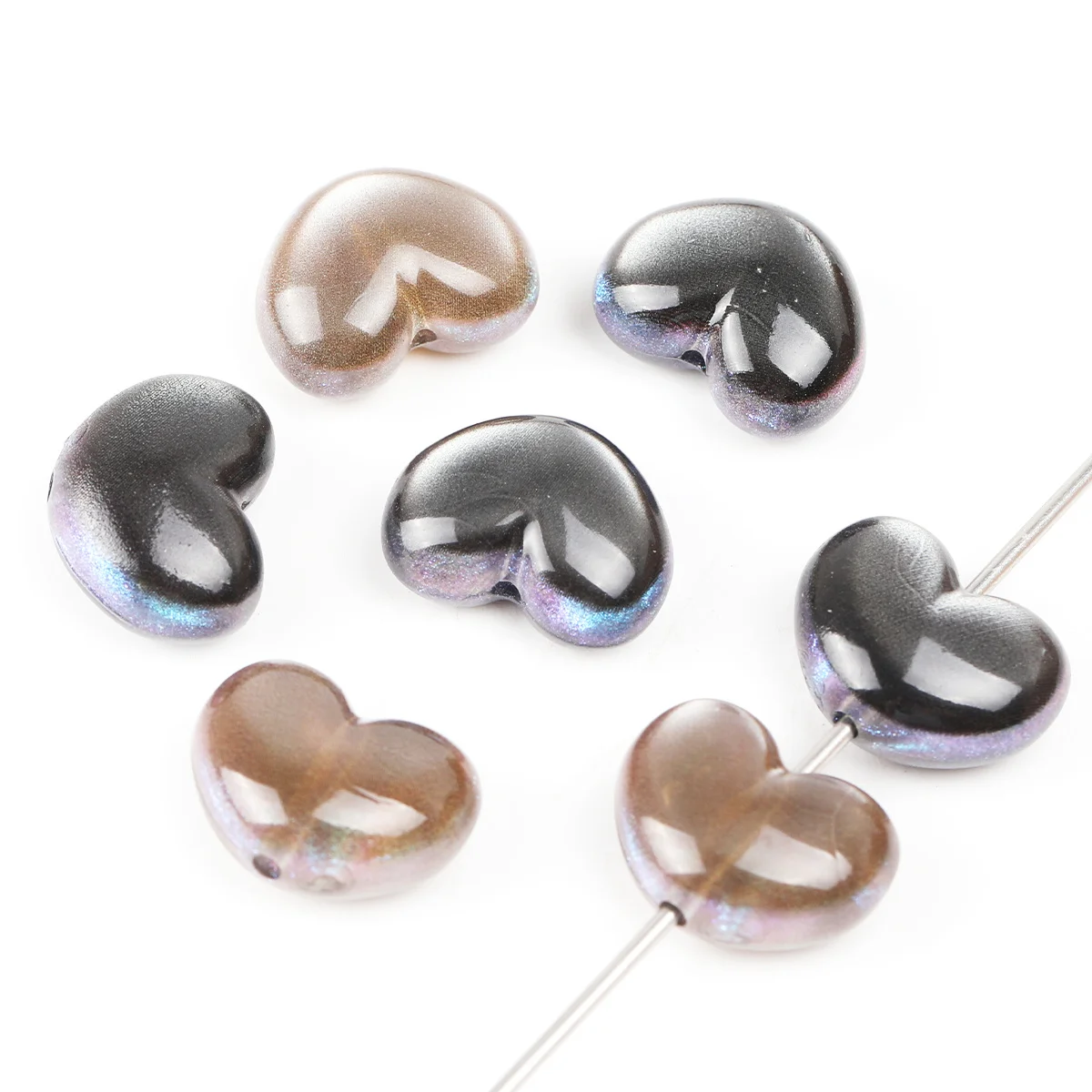16/32pcs Random Color Acrylic Aurora Heart Beads 12*17mm Loose Spacer Beads For Bracelet Jewelry DIY Craft Making